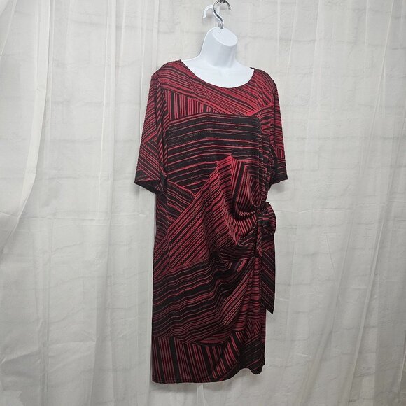 KSL Kari Stevens Red Black Striped Tribal Sift Dress Office 2X - Picture 4 of 11